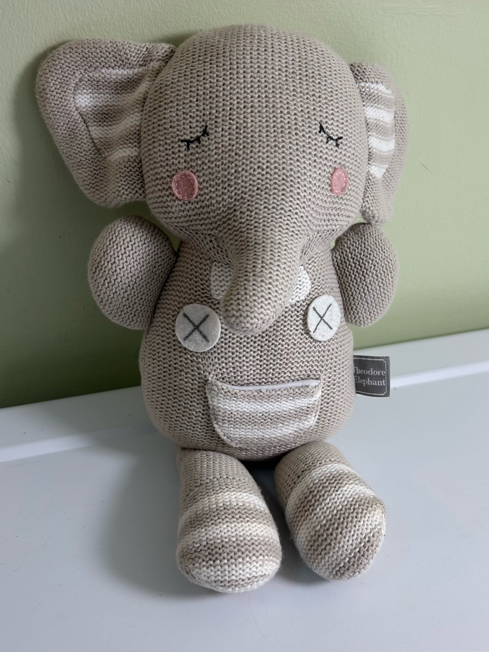 Theodore Elephant Living Textiles Knitted Gray Plush w/ Rattle Sensory 14" BABY